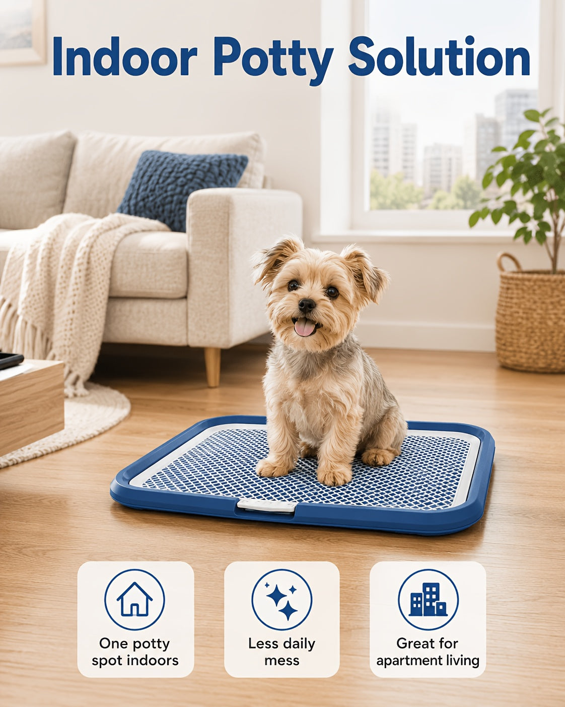 Dog Potty Tray with Removable Grating Leak-Proof Indoor Dog Toilet Pee Pad Holder for Puppy Training Apartments Small Dogs Washable Reusable