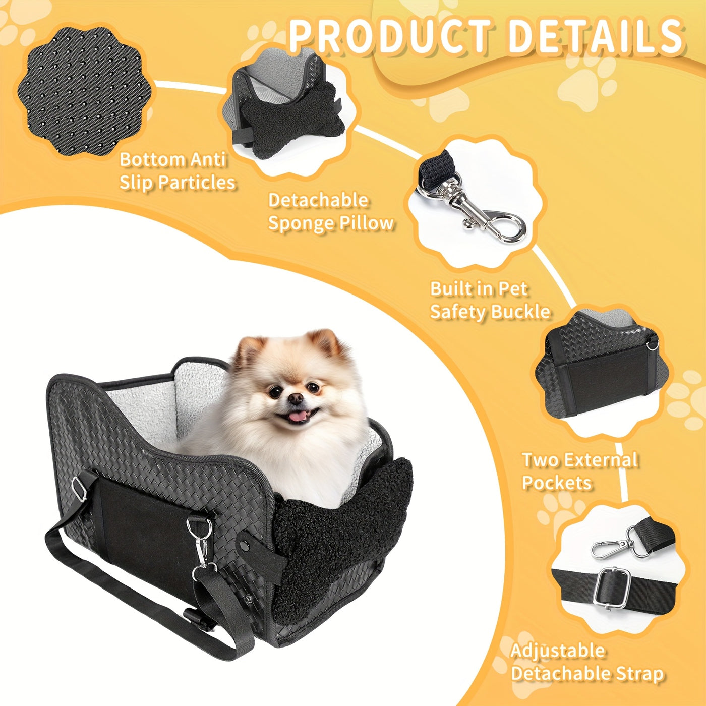 Center Console Dog Car Seat Booster – Portable Cozy Pet Car Seat for Small Dogs & Cats with Breathable Mesh Safety Harness Soft Padding, Universal Armrest Fit
