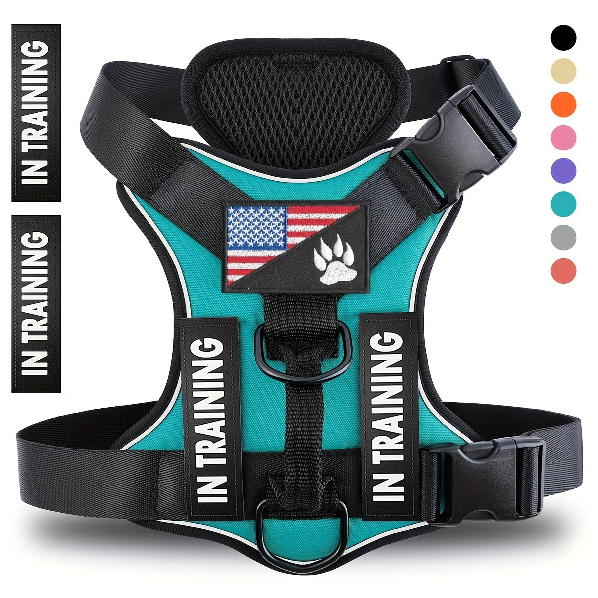 Dog Harness Set 6pcs with 5 Customizable Patches – Reflective Adjustable Mesh Vest Harness with Handle for Small Medium Large Dogs, Sizes XS-XL