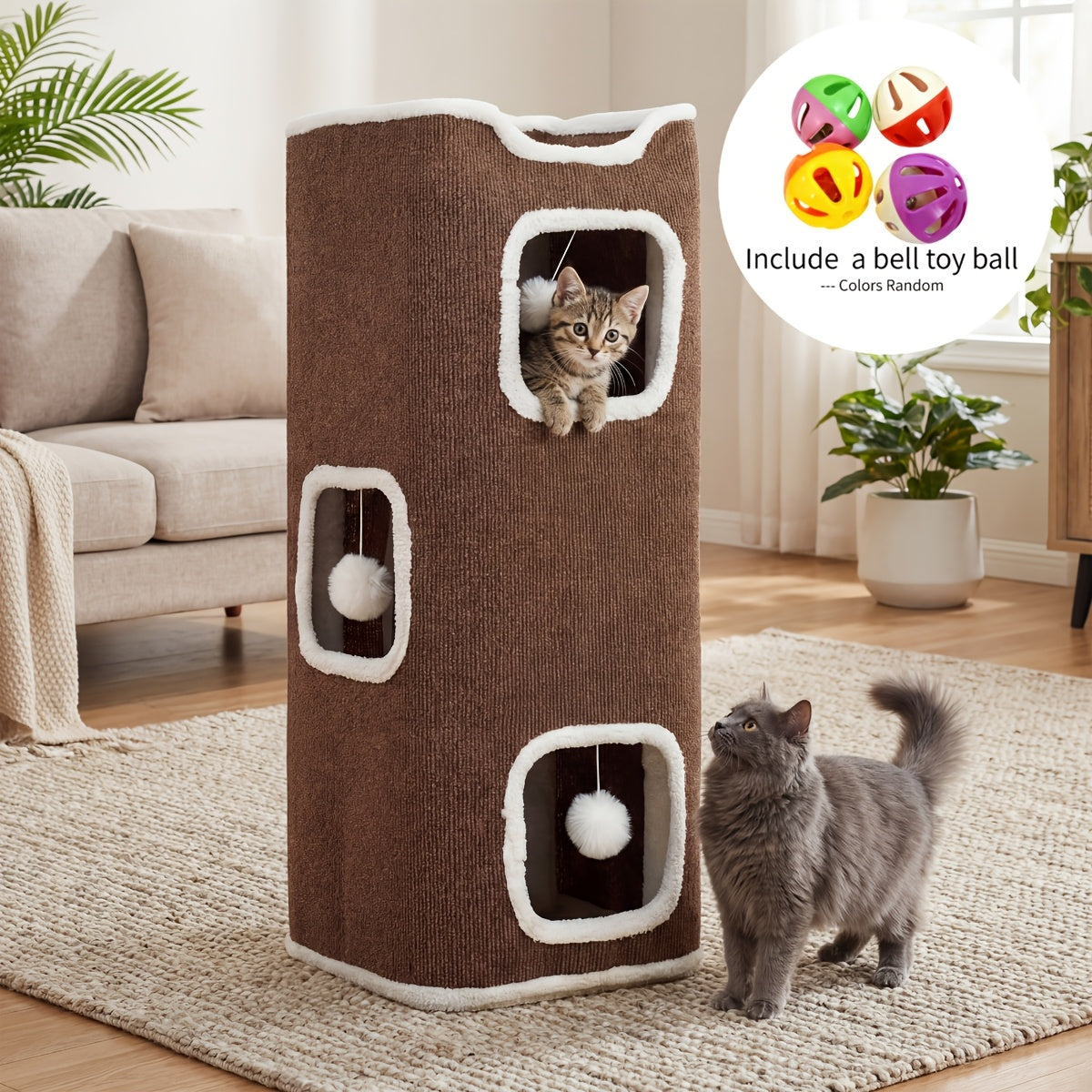 Multi-Level Foldable Cat Tree Tower for Indoor Cats – Cat Condo with Hanging Toy Balls, Cozy Top Bed & Scratch-Resistant Felt, 1/3/4 Tier