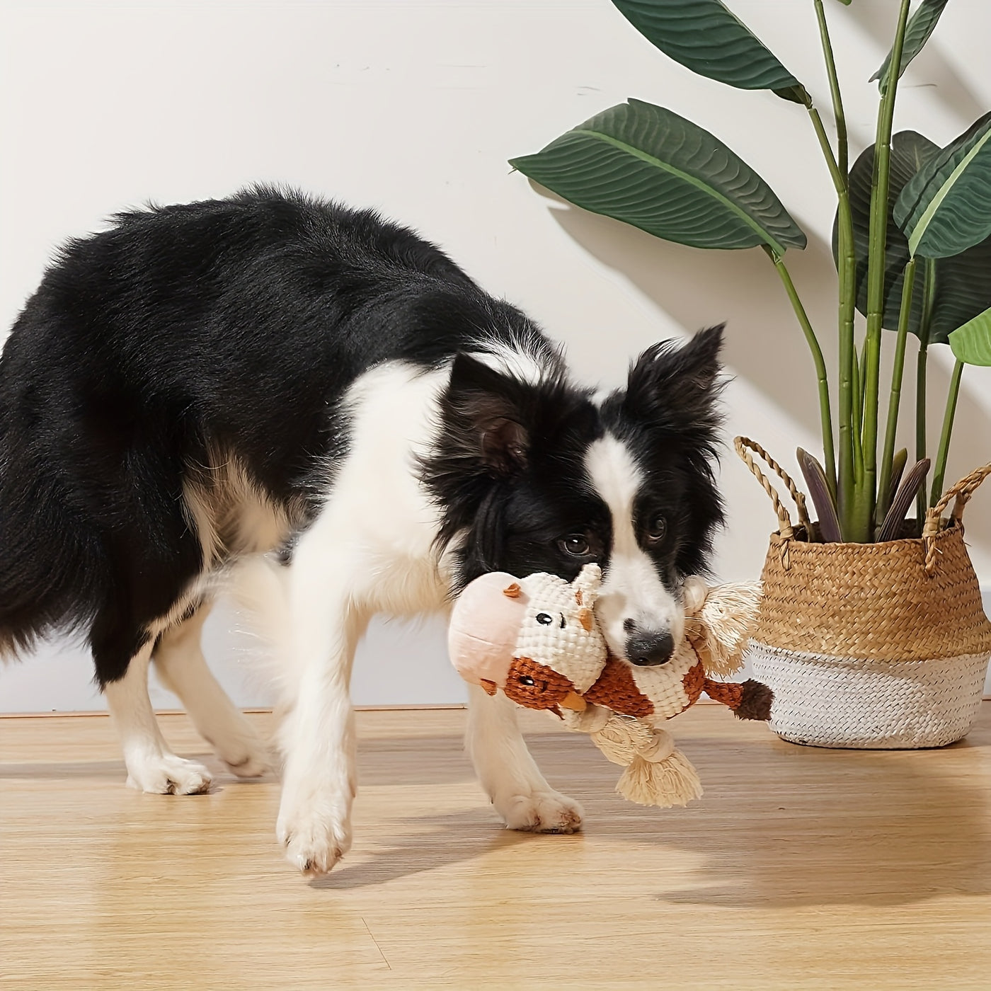 Squeaky Plush Dog Toy Cow – Interactive Tug of War Chew Toy with Crinkle Paper & IQ Training for Small Medium Large Dogs