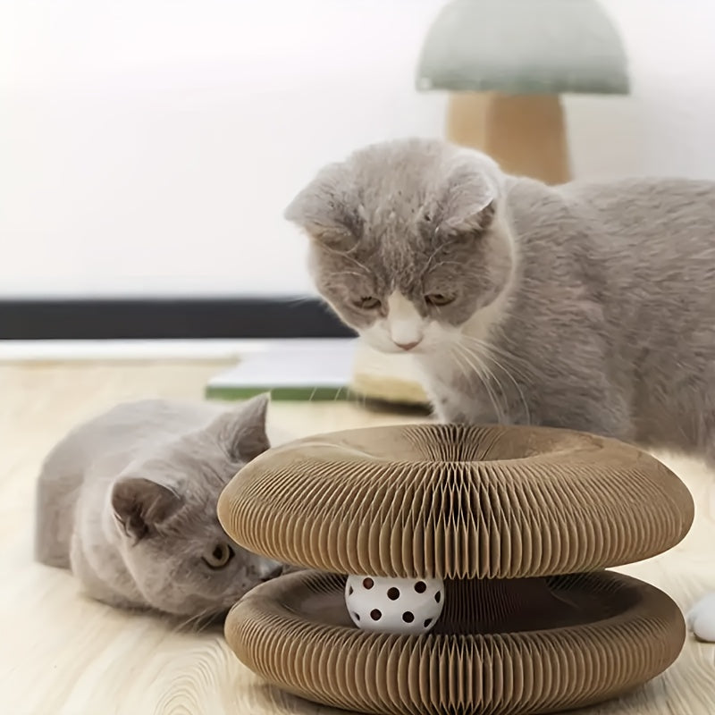 Magical Organ Cat Scratching Board with Ball Track & Bell Balls - Foldable Wear-Resistant Interactive Cat Scratcher Toy for Indoor Cats, Includes Scratching Post & 3 Bell Balls