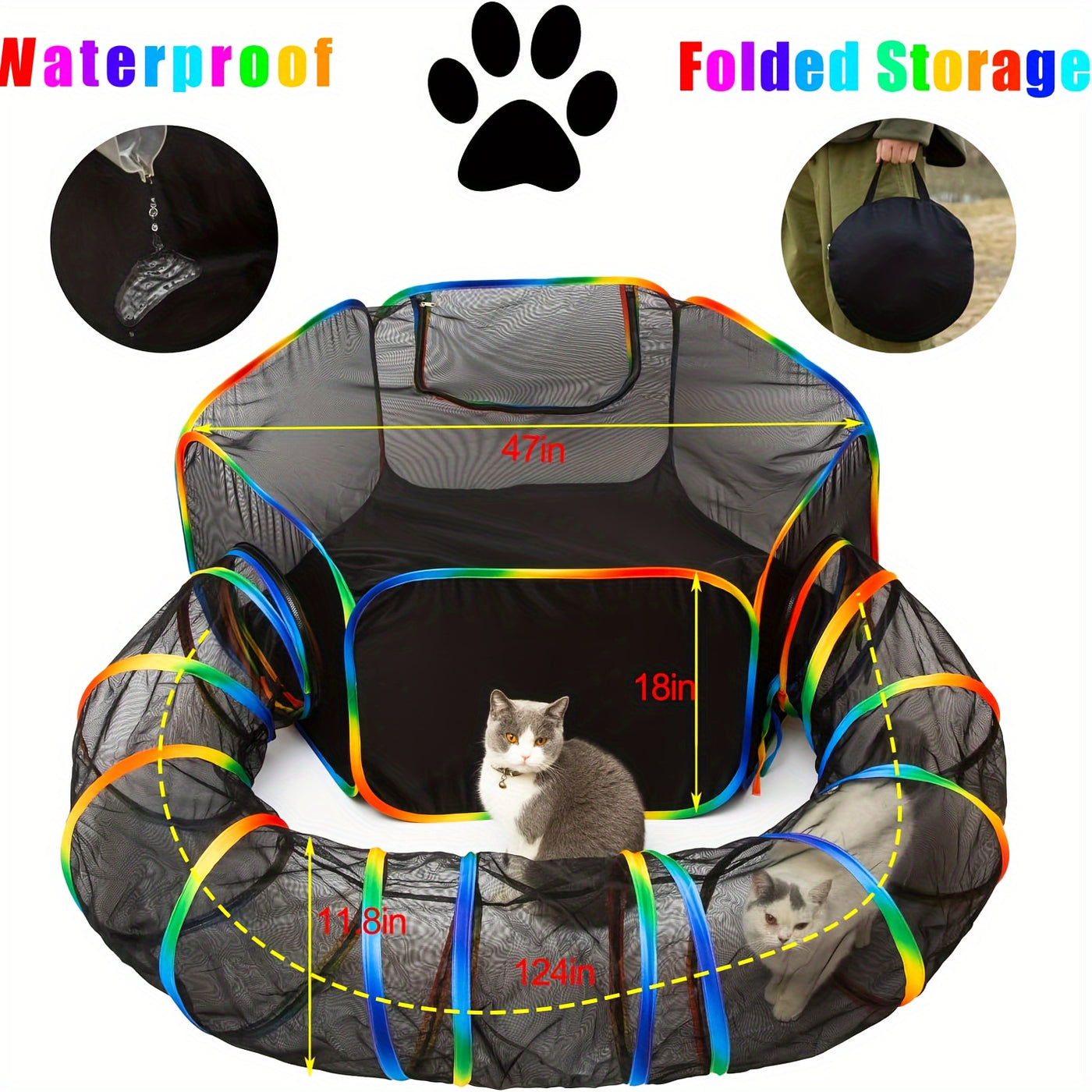 Outdoor Cat Enclosure Portable Catio – Cat Tent Playpen with Tunnel, Cage-Free Enclosed Cat Run for Indoor Cats & Small Animals, Easy Setup Secure Outdoor Cat Habitat