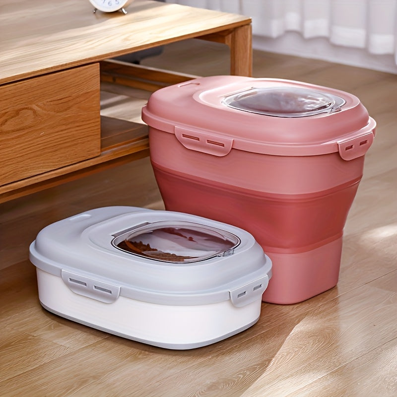 Pet Food Storage Container with Wheels - Large Capacity Airtight Dog Cat Dry Food Bin, Moisture & Insect Resistant, Foldable with Measuring Cup, Green Off-White Pink