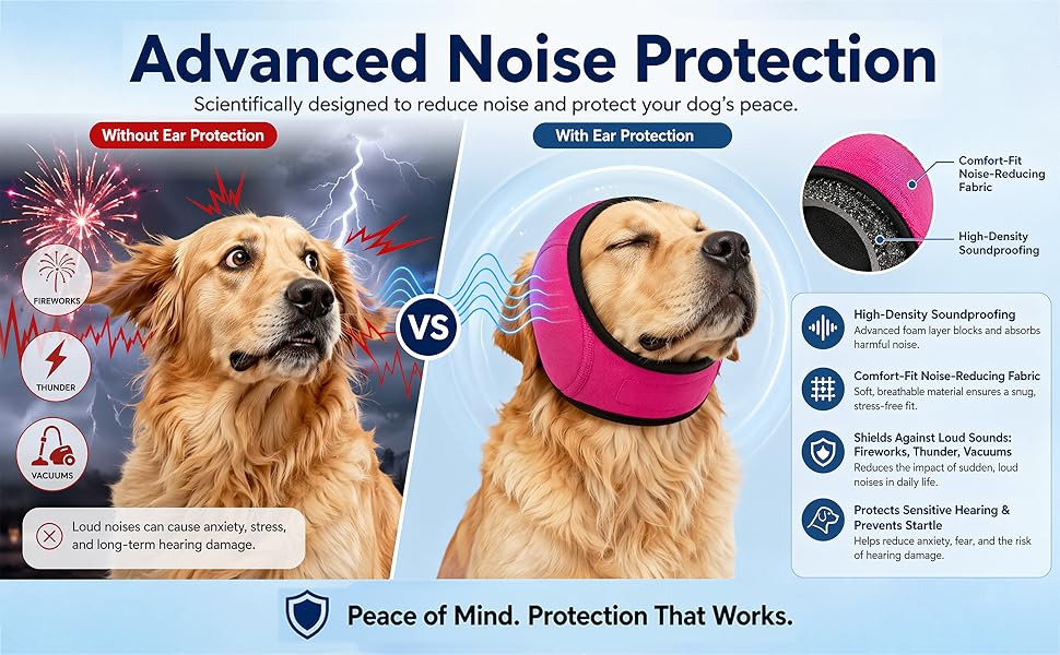 Dog Calming Hoodie with Noise Cancelling Ear Wrap – Anxiety Relief for Thunder Fireworks Grooming Bathing Small Medium Large