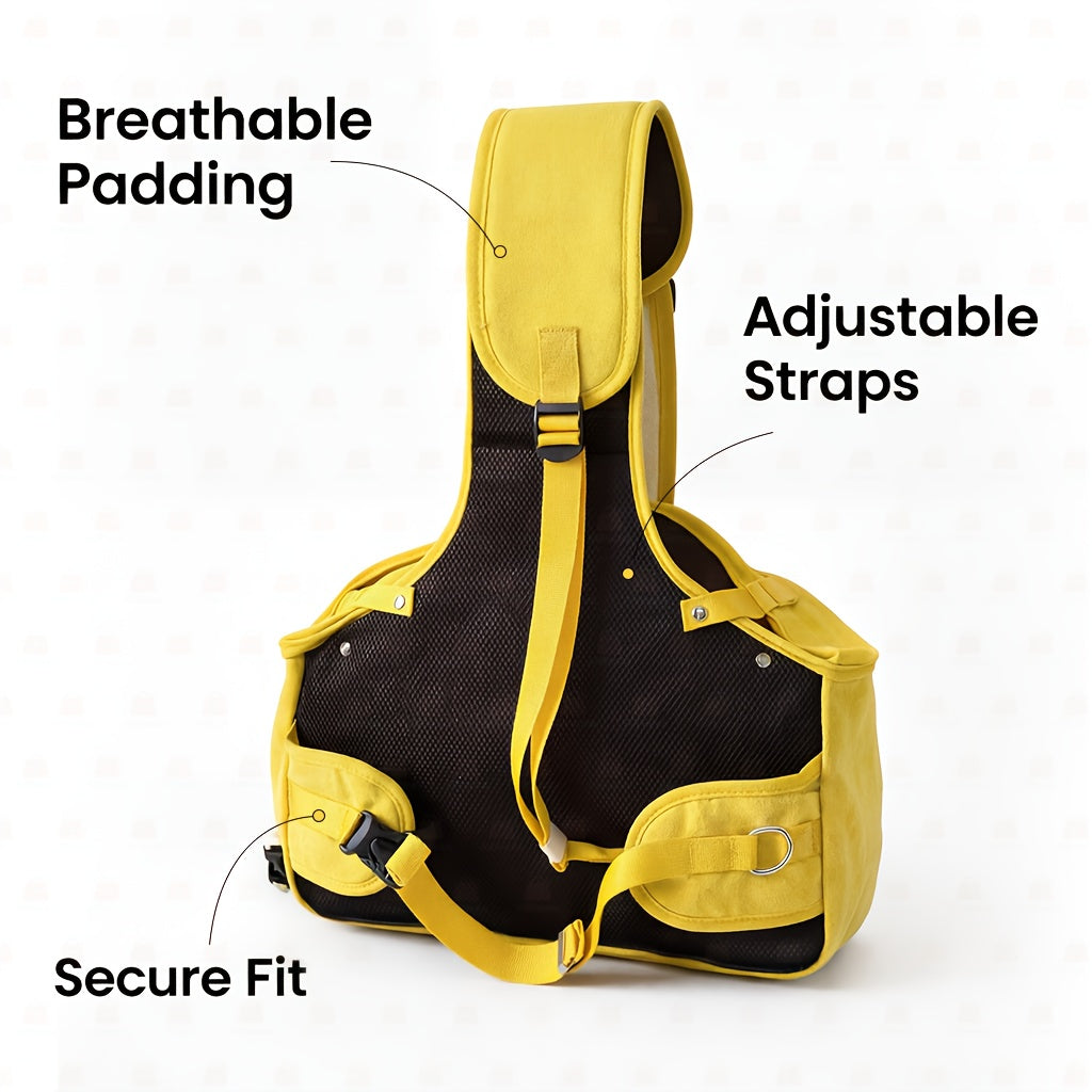 Crossbody Pet Carrier Bag with Heart Mesh Window – Hands-Free Dog & Cat Backpack with Waist Strap & Adjustable Shoulder Strap, Up to 15 Lbs | Bright Yellow