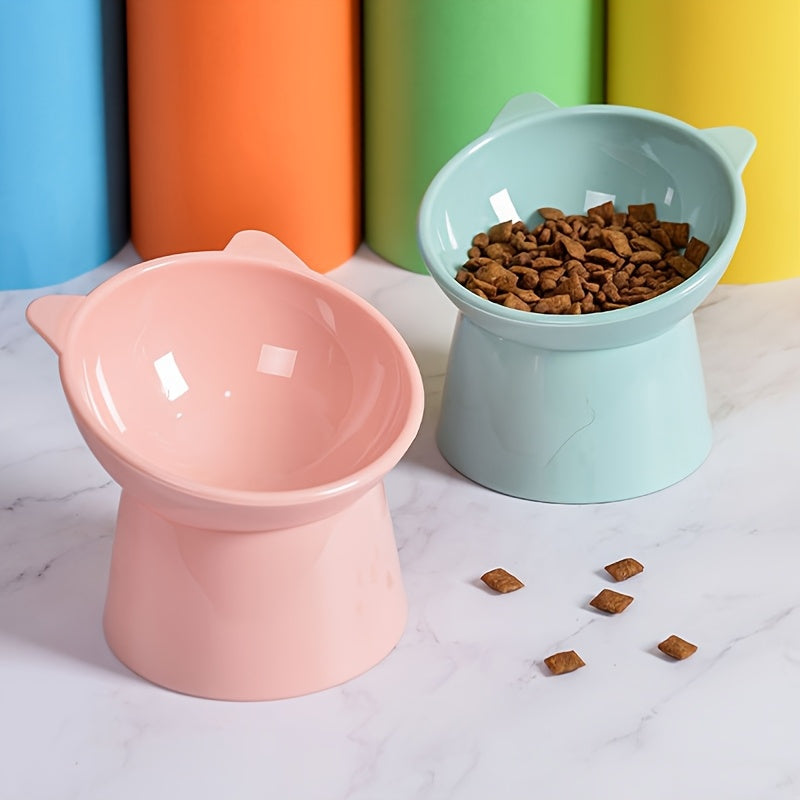 Raised Cat Bowls Set of 3 Cat Ear Shaped – Tri-Color Elevated Anti-Slip Feeder Dish for Multi-Cat Households, Neck Comfort Design (Pink/Green/Blue)