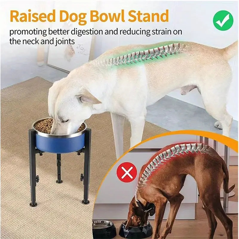 Adjustable Elevated Dog Bowl Stand Metal - Height & Width Adjustable Raised Feeder for Medium Large Dogs Anti-Slip Silent Design
