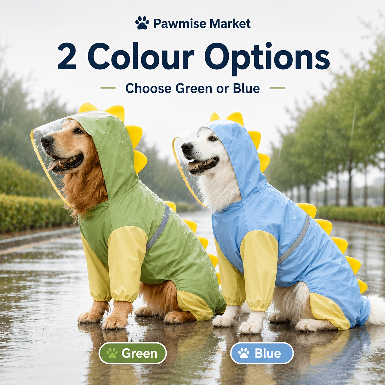 Large Dog Raincoat Dinosaur Costume Full Body – Waterproof Rain Jacket with Hood & Tail for Golden Retriever Labrador, Funny Outdoor Pet Outfit 3XL-8XL
