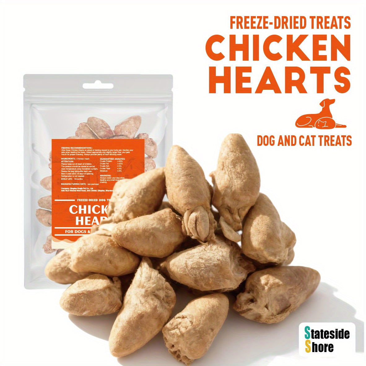 Freeze Dried Chicken Hearts Cat & Dog Treats – Single Ingredient, High-Protein Grain-Free Gluten-Free Natural Snack, Training Reward & Food Topper, 4 Sizes 50g to 300g