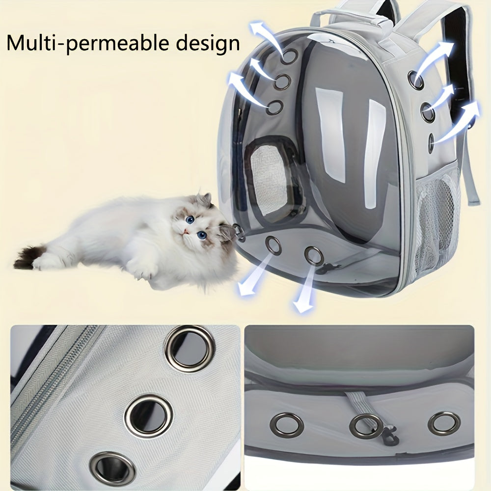 Space Capsule Cat Backpack Hard-Sided Carrier – Double Shoulder Strap Portable Pet Travel Bag with Zipper for Cats & Small Dogs, Black & Transparent