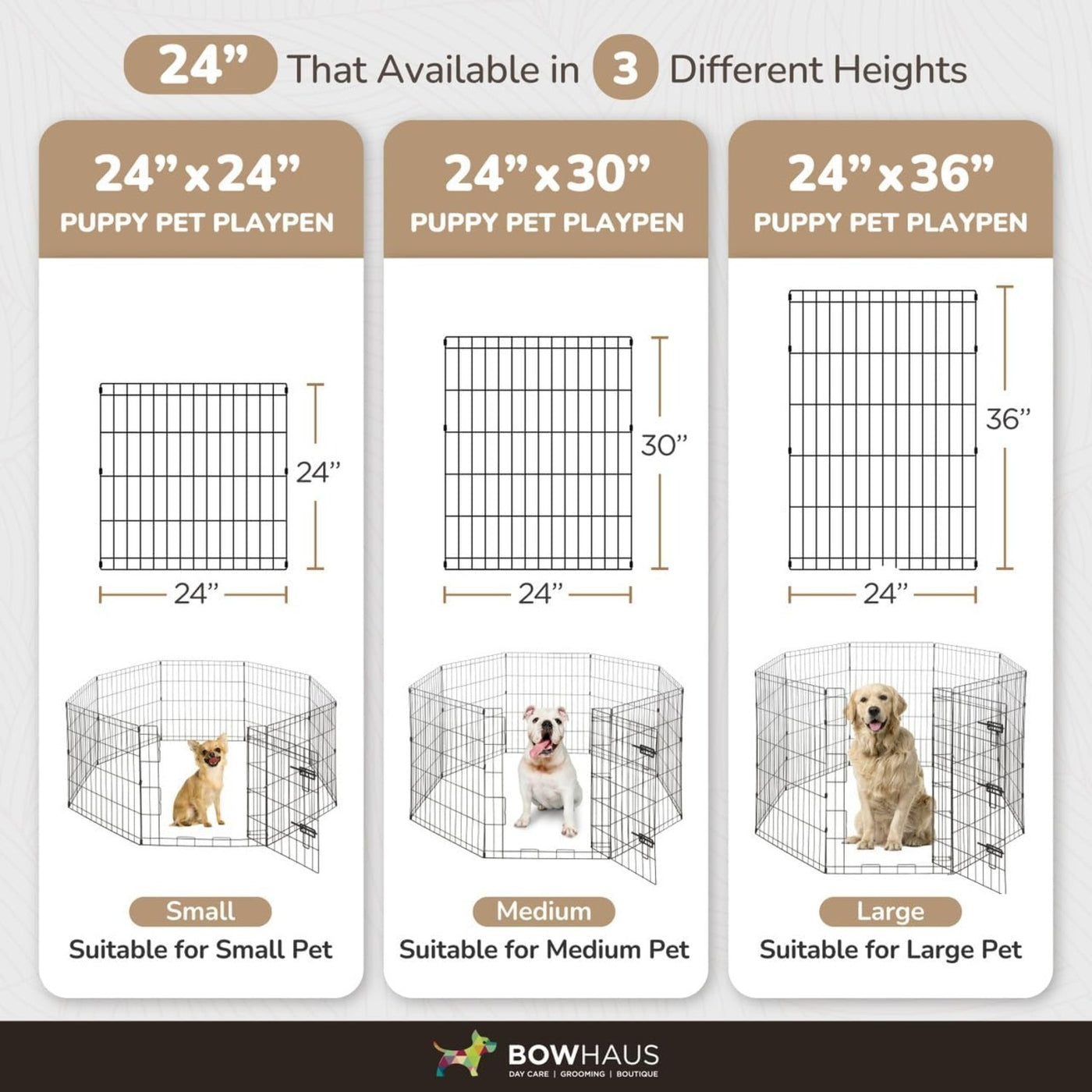 Metal Dog Playpen 8-Panel Foldable with Gate – Heavy-Duty Iron Exercise Fence Cage for Small Dogs, Indoor Outdoor Portable Kennel, 24"/30"/36" Height Options