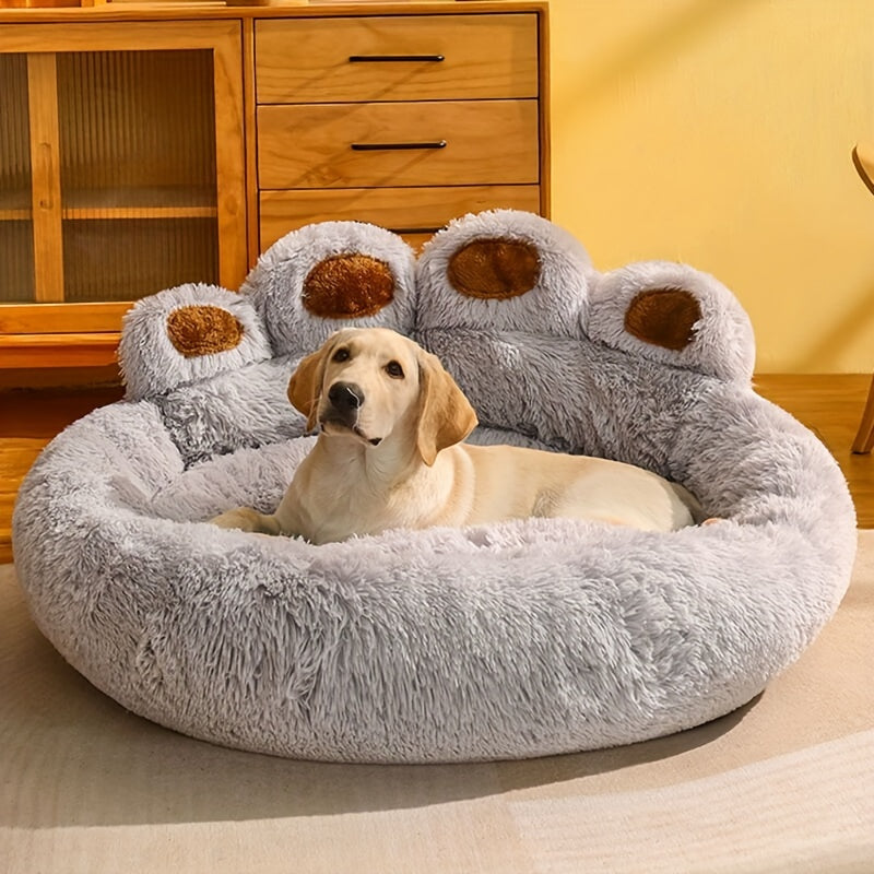 Bear Paw Round Plush Pet Bed for Dogs & Cats – Cute Warm Non-Slip Soft Bed for Small, Medium & Large Pets, 20/24/28/36 Inch