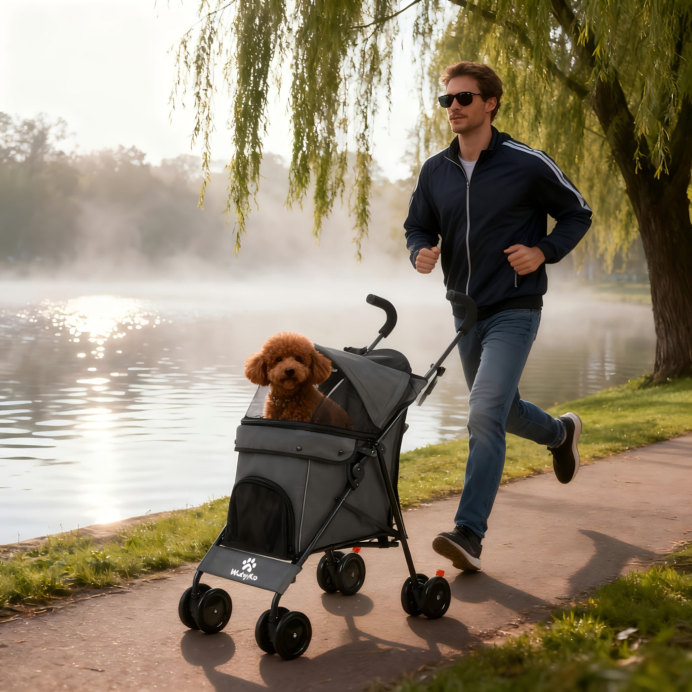 Travel Portable Pet Stroller Up to 33 Lbs – Foldable Dog & Cat Stroller for Small Puppies, Outdoor Walks & Trips | Black, Dark Green, Teal Blue, Light Pink