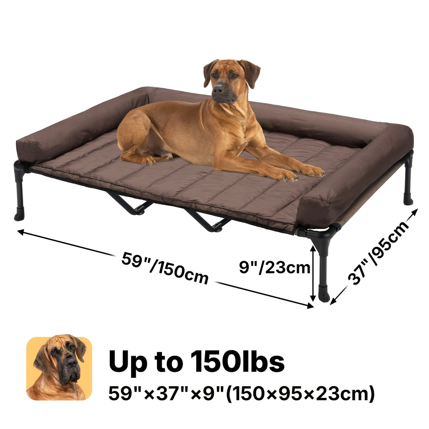 Elevated Cooling Dog Bed with Removable Pillow-Top Bolster Mat - Raised Dog Cot, Breathable Mesh, No-Slip Feet, Steel Frame, Indoor & Outdoor, 4 Sizes, 5 Colors