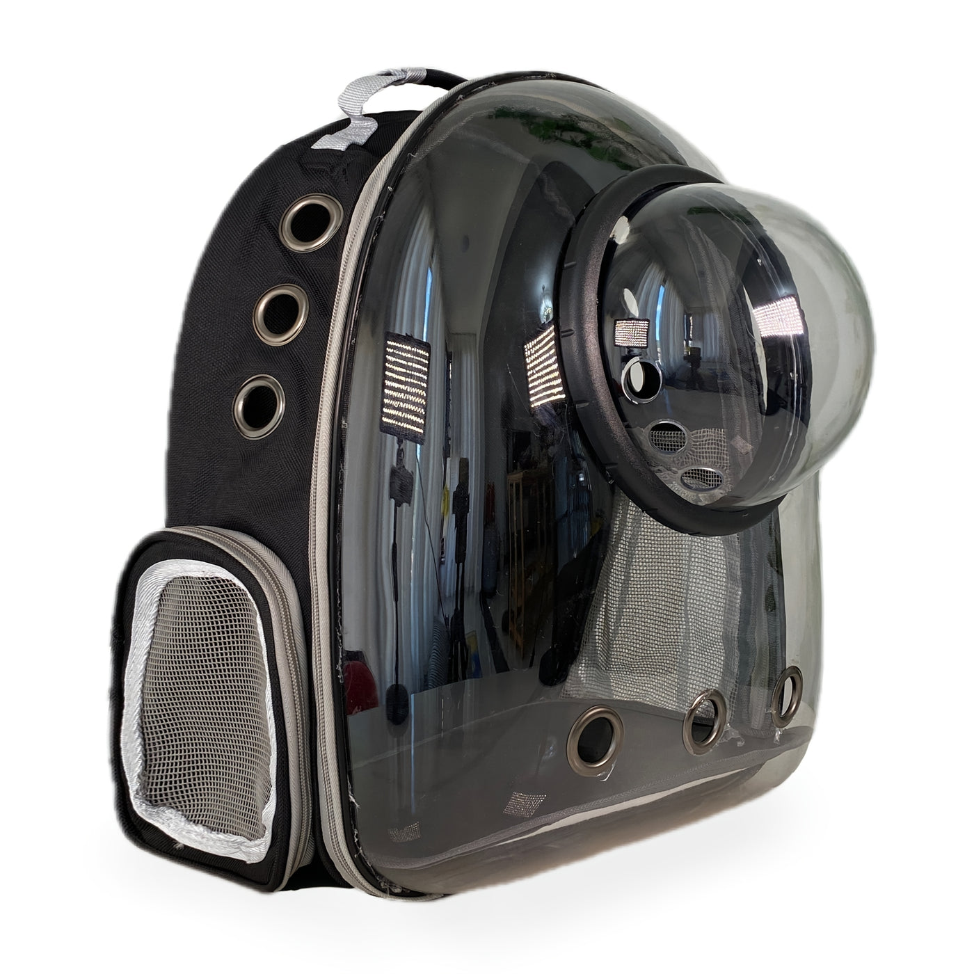 Space Capsule Cat Backpack Hard-Sided Carrier – Double Shoulder Strap Portable Pet Travel Bag with Zipper for Cats & Small Dogs, Black & Transparent