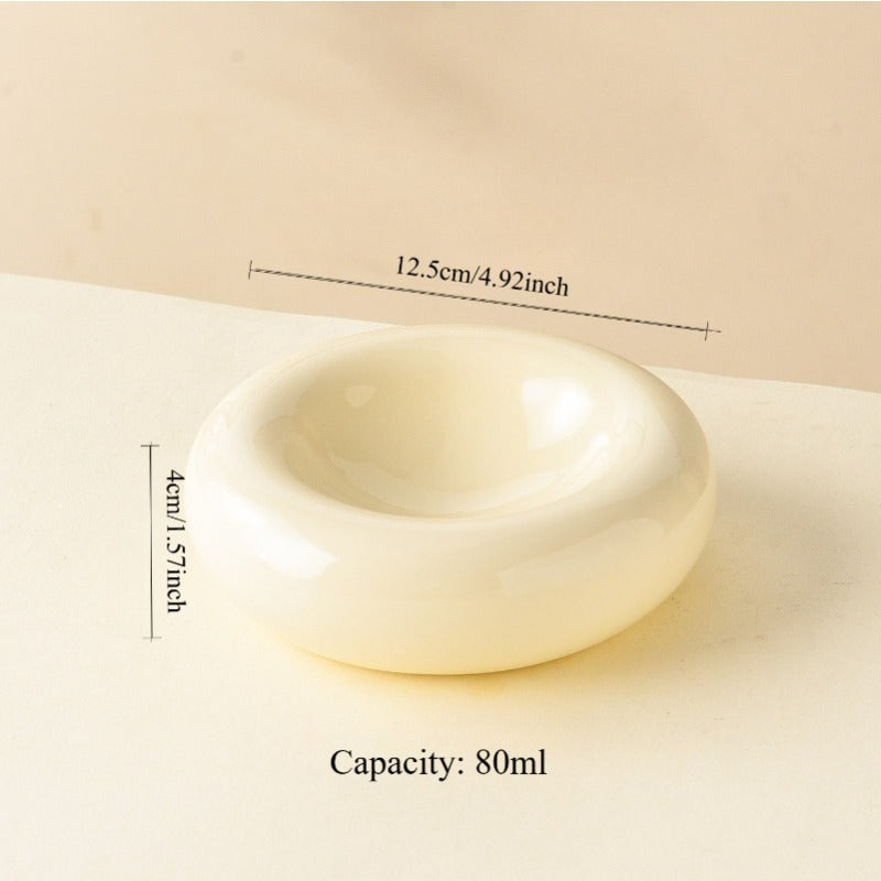 Donut Shaped Ceramic Cat Bowl Wide Opening – Anti-Tip Minimalist Pet Food & Water Dish with Stable Base, 4.92 Inch, 8 Colors