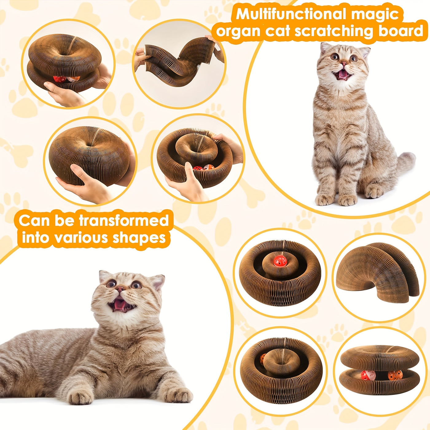 Magic Organ Cat Scratching Board with Ball Track & Bells – Foldable Cardboard Interactive Cat Scratcher Toy, 1 or 2 Pack