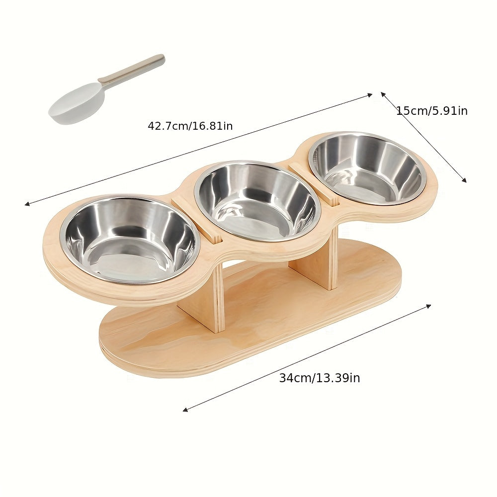 Elevated Cat Bowl Set Stainless Steel – Food & Water Bowls on Stand with Divider Spoon for Cats, Kittens, Puppies & Small Pets