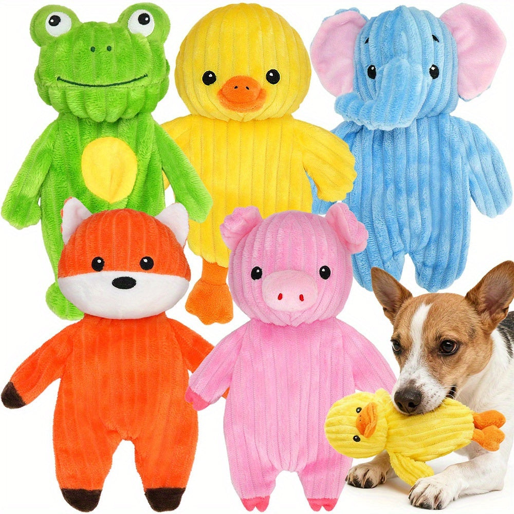 Plush Squeaky Dog Toys 5-Pack – Animal Characters with Embroidered Safety Eyes, Washable Stuffed Squeaker Toys for Small Medium Large Dogs