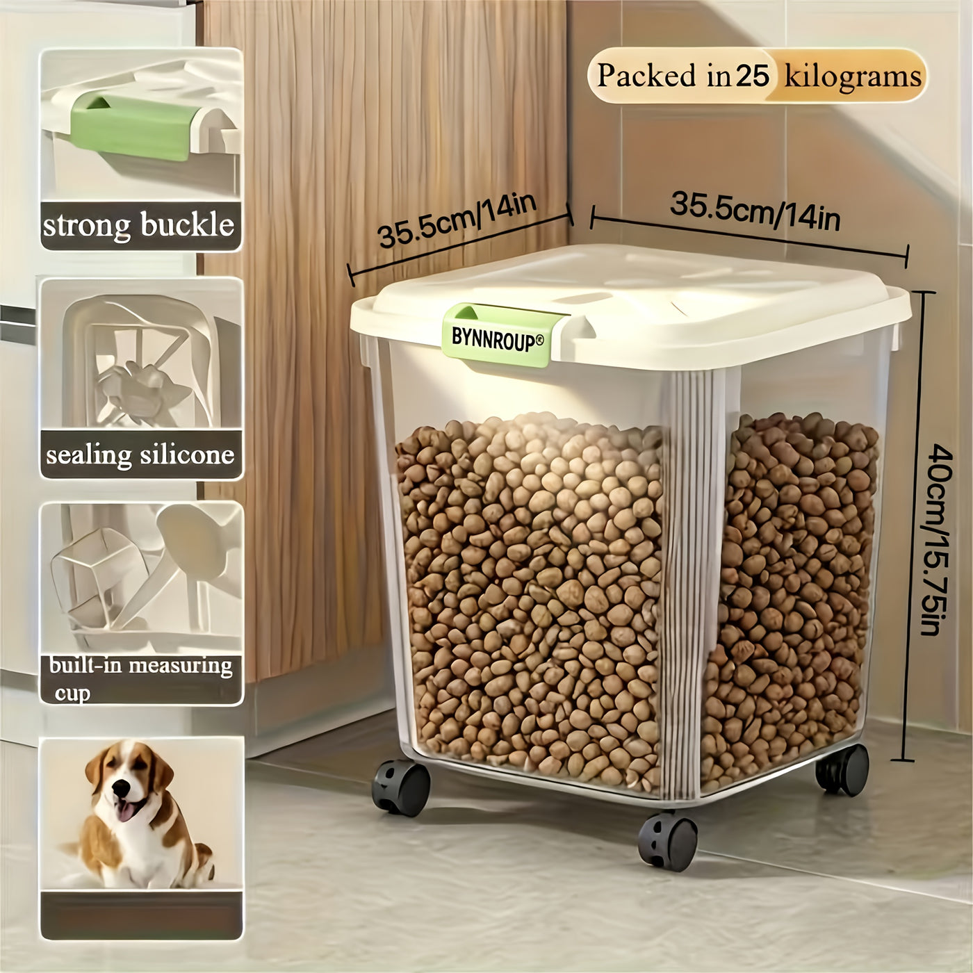 Airtight Pet Food Storage Container with Locking Lid & Scoop - Moisture-Proof Dog Cat Dry Food Bin 4.4 to 55 LB with Wheels