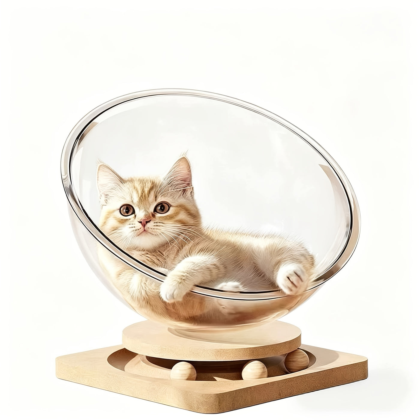 Space Capsule Cat Scratcher House 2-in-1 with Rail Ball Toy - Transparent Rotating Cat Play House Scratching Post Furniture Protector for Kittens & Cats, Interactive Cat Toy