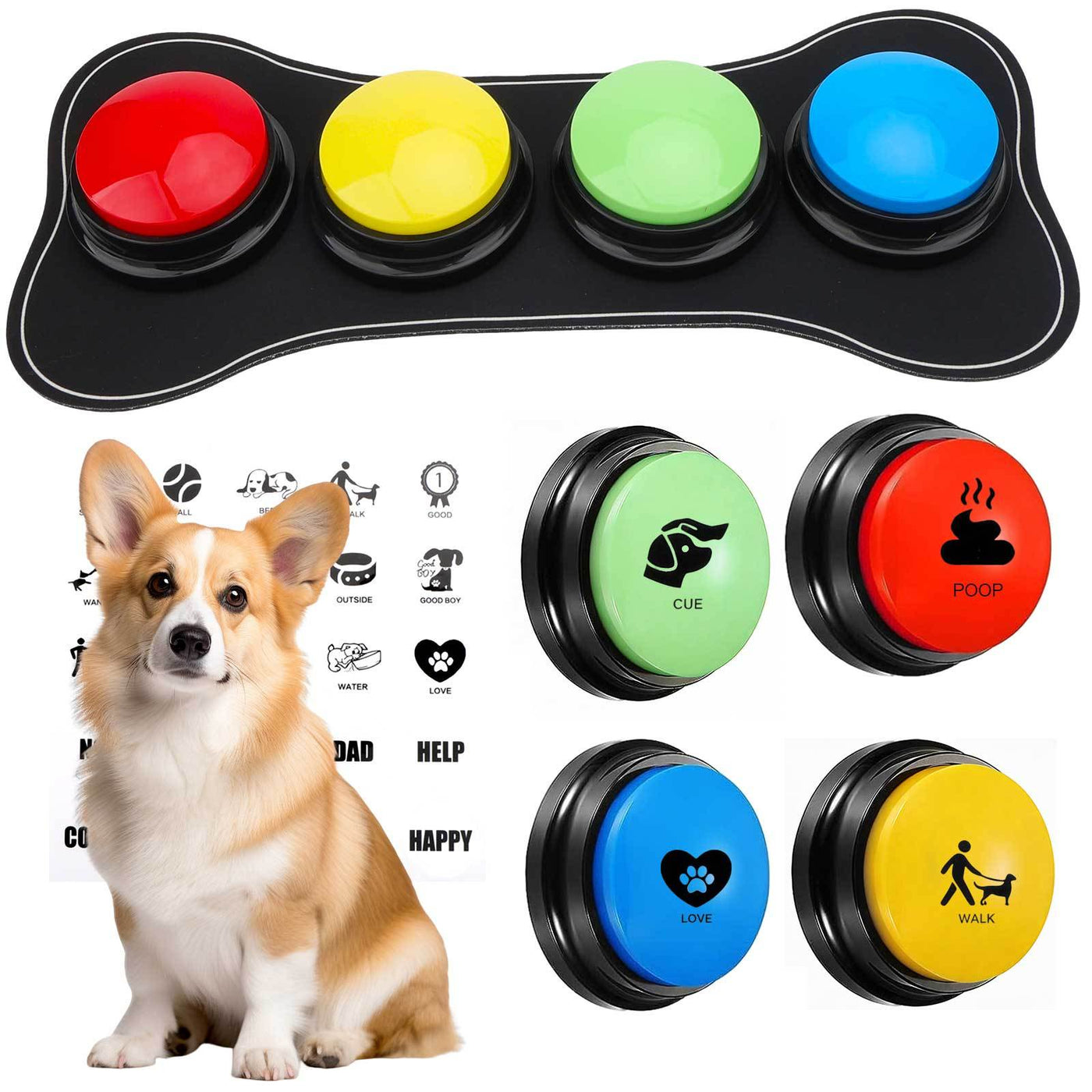 Dog Talking Buttons with Recordable Voice for Training & Communication - Interactive STEM Learning Toy for Dogs & Puppies to Press & Speak Basic Commands at Home