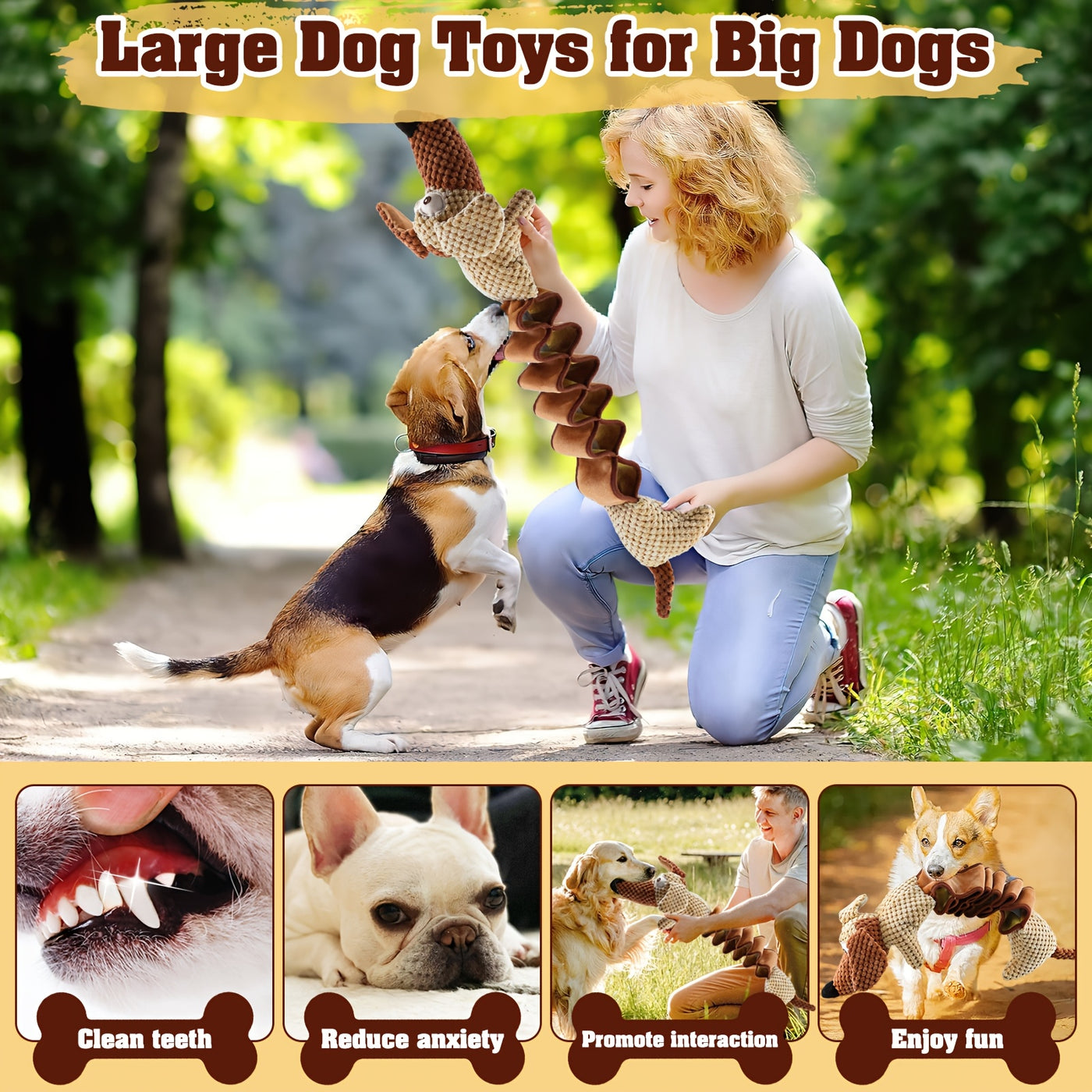 Large Squeaky Dog Pull Toy with Crinkle Filling – Stretchable 15-20 Inch Tug & Bite Toy for Small Medium Large Dogs, No Battery, Indoor Outdoor