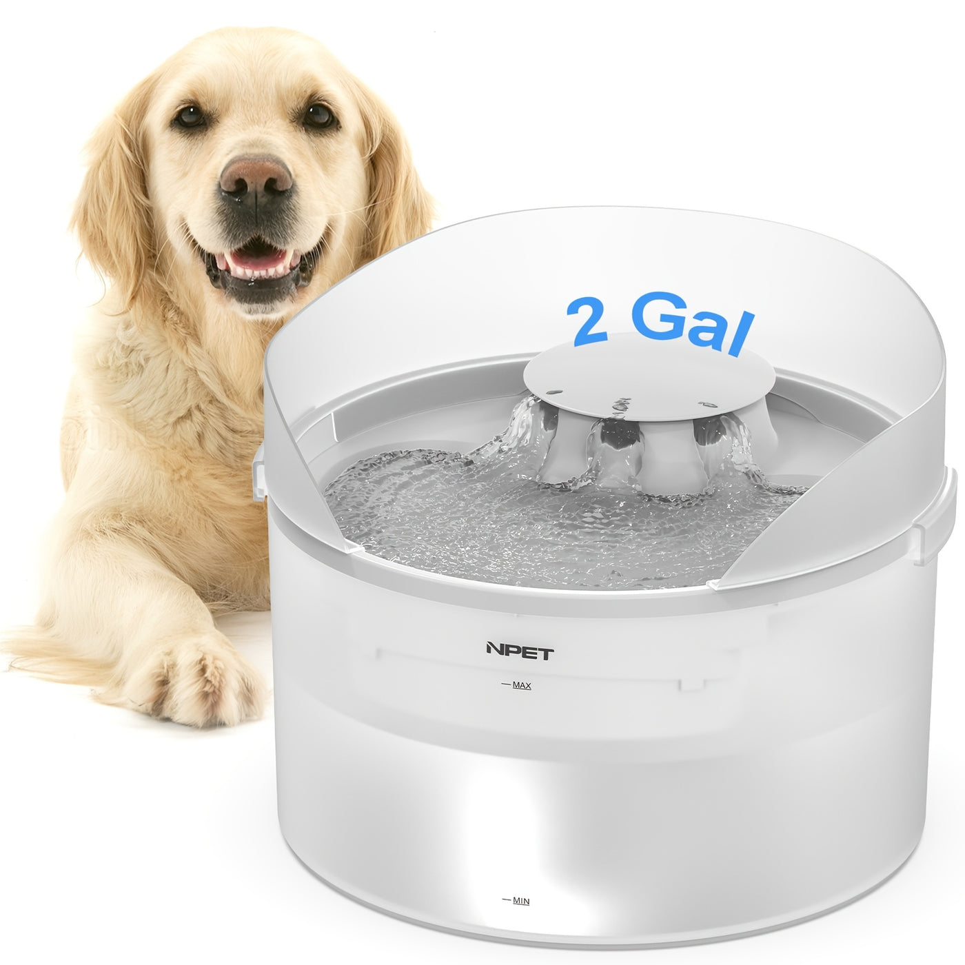 Large Dog Water Fountain 1.3-2 Gallon Triple Filtration Pet Drinking Fountain with Splatter Guard for Large Dogs & Multi-Pet Families