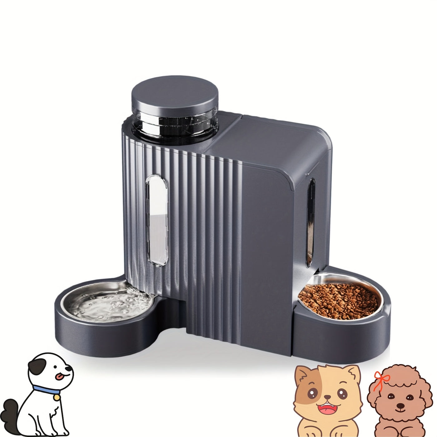 Dog Water Dispenser & Feeder 2-in-1 Set 1.6 Gallon – Automatic Gravity No Electricity 304 Stainless Steel Bowl, Removable Washable for Small Medium Large Dogs