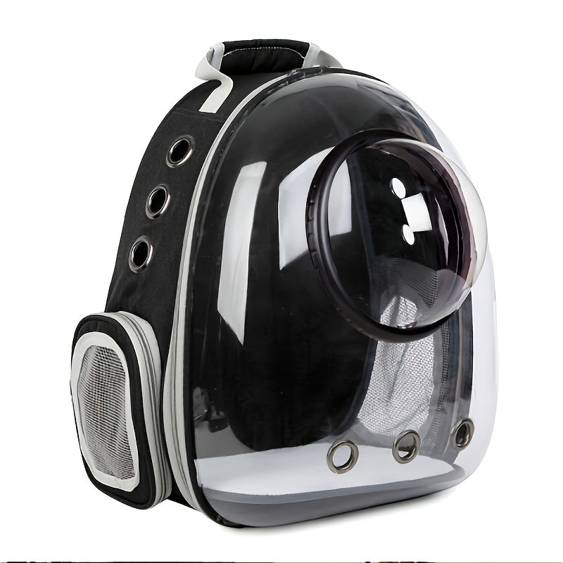 Space Capsule Cat Backpack Hard-Sided Carrier – Double Shoulder Strap Portable Pet Travel Bag with Zipper for Cats & Small Dogs, Black & Transparent