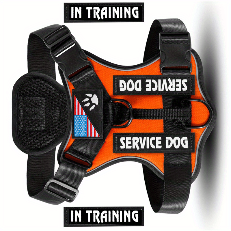 Reflective Dog Harness Set with 5 Interchangeable Patches - Adjustable Oxford Vest, Mesh Inner Layer, Front & Back Clip, Anti-Pull, XS to XL, 10 Color Options