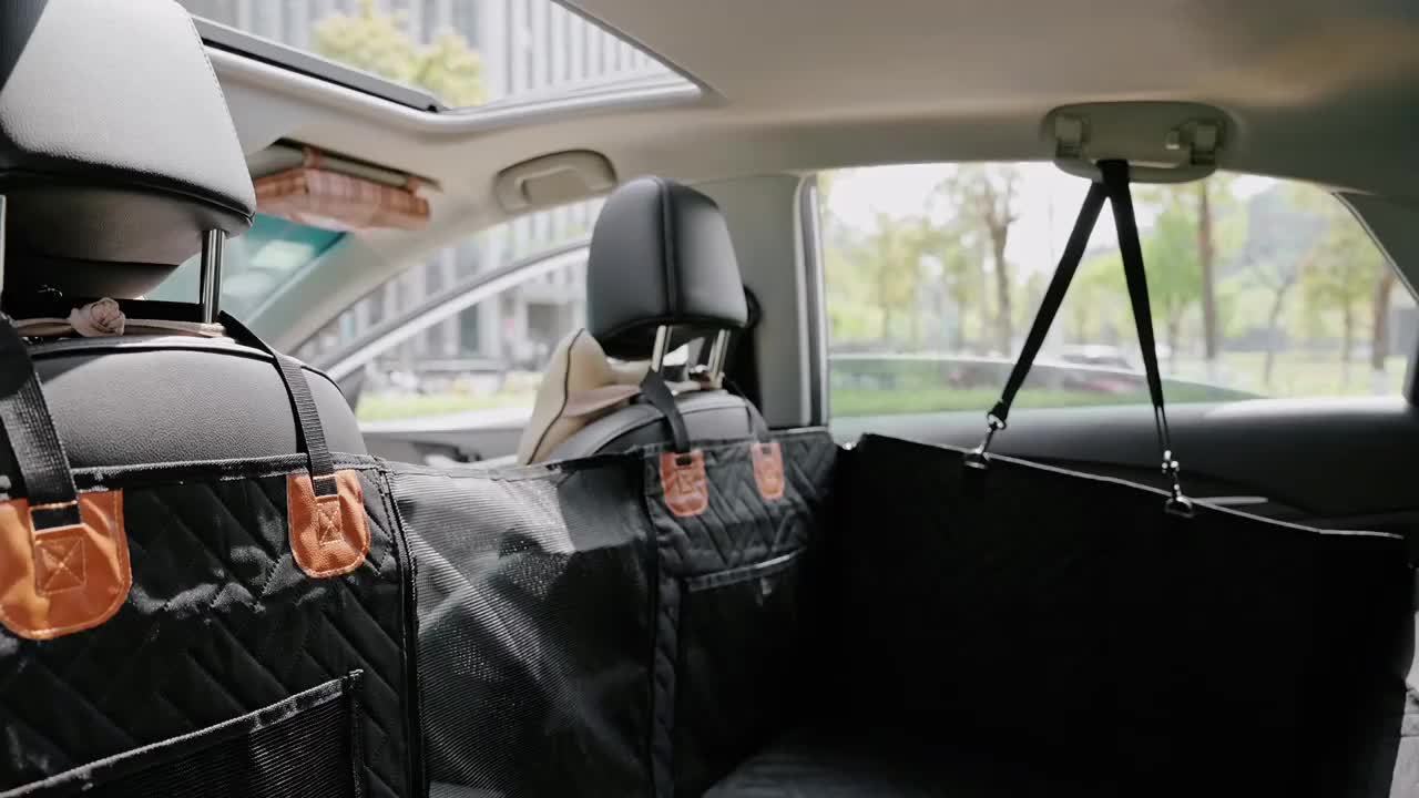Dog Car Seat Cover Back Seat Extender with Hard Bottom - Holds 400lbs, Dog Hammock for Car SUV Truck, Mesh Window, 2 Storage Pockets, Non-Slip 6-Layer Fabric, Black