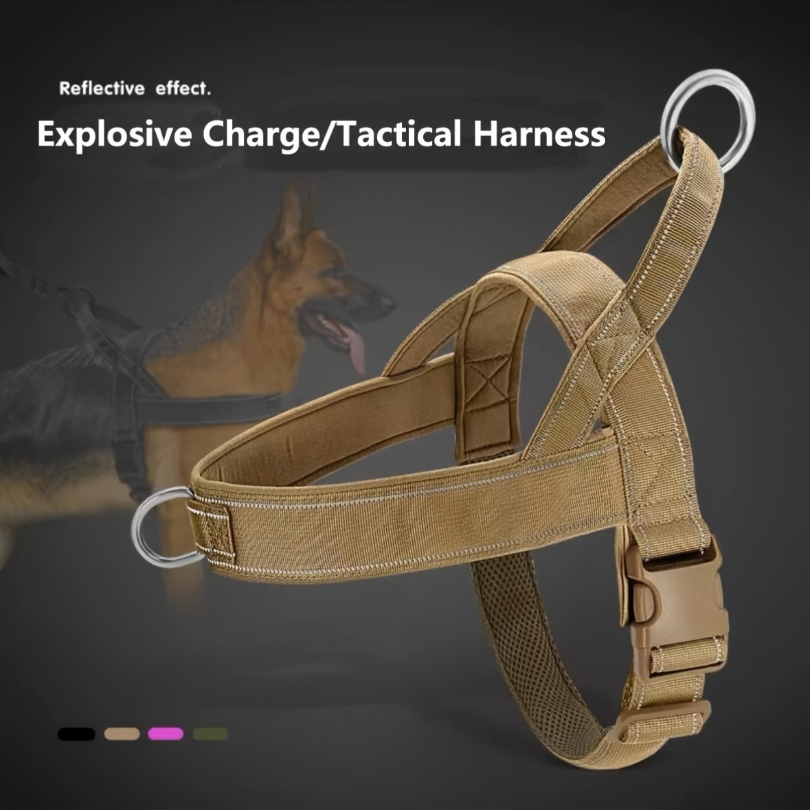 Tactical No-Pull Dog Harness with Easy-Grip Handle & Reflective Strips for Medium & Large Dogs – Adjustable Chest Vest for Outdoor Training & Walking, Sizes S-XL