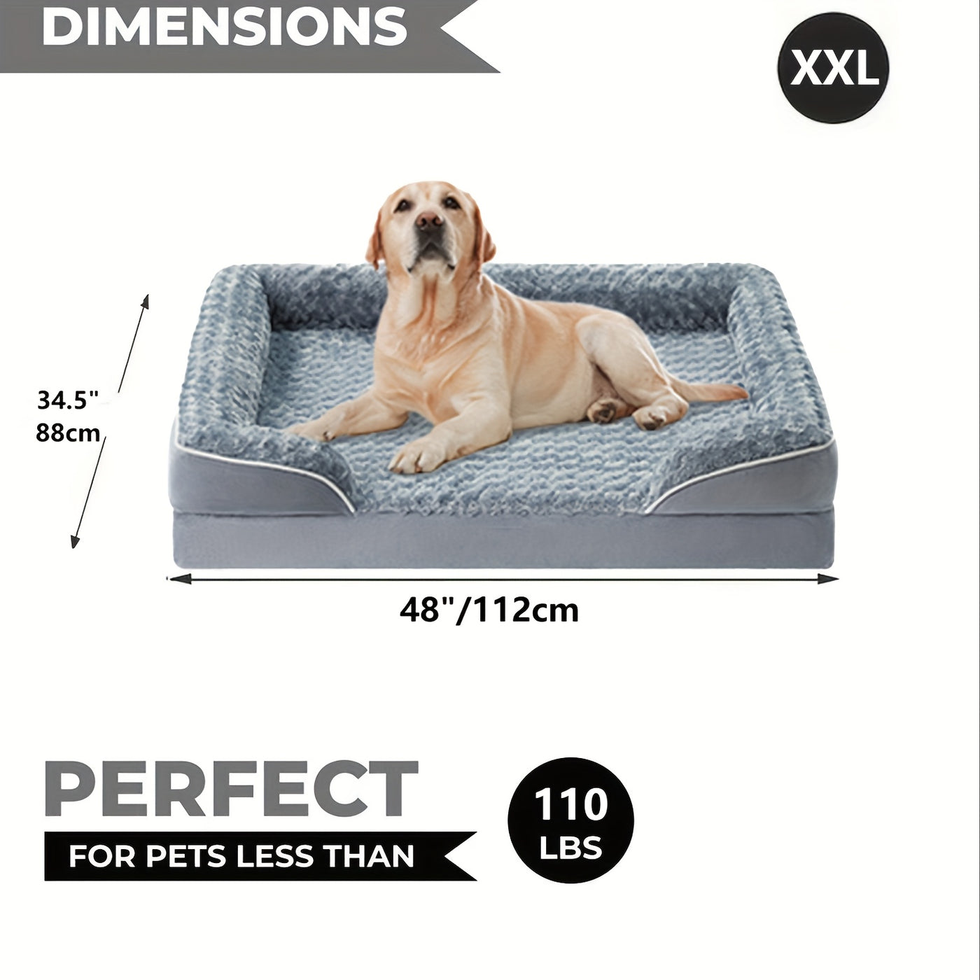 Orthopedic C-Shape Dog Sofa Bed for Extra Large Dogs – 3.5" Bolster, Plush Washable Removable Cover & Nonslip Bottom, Gray