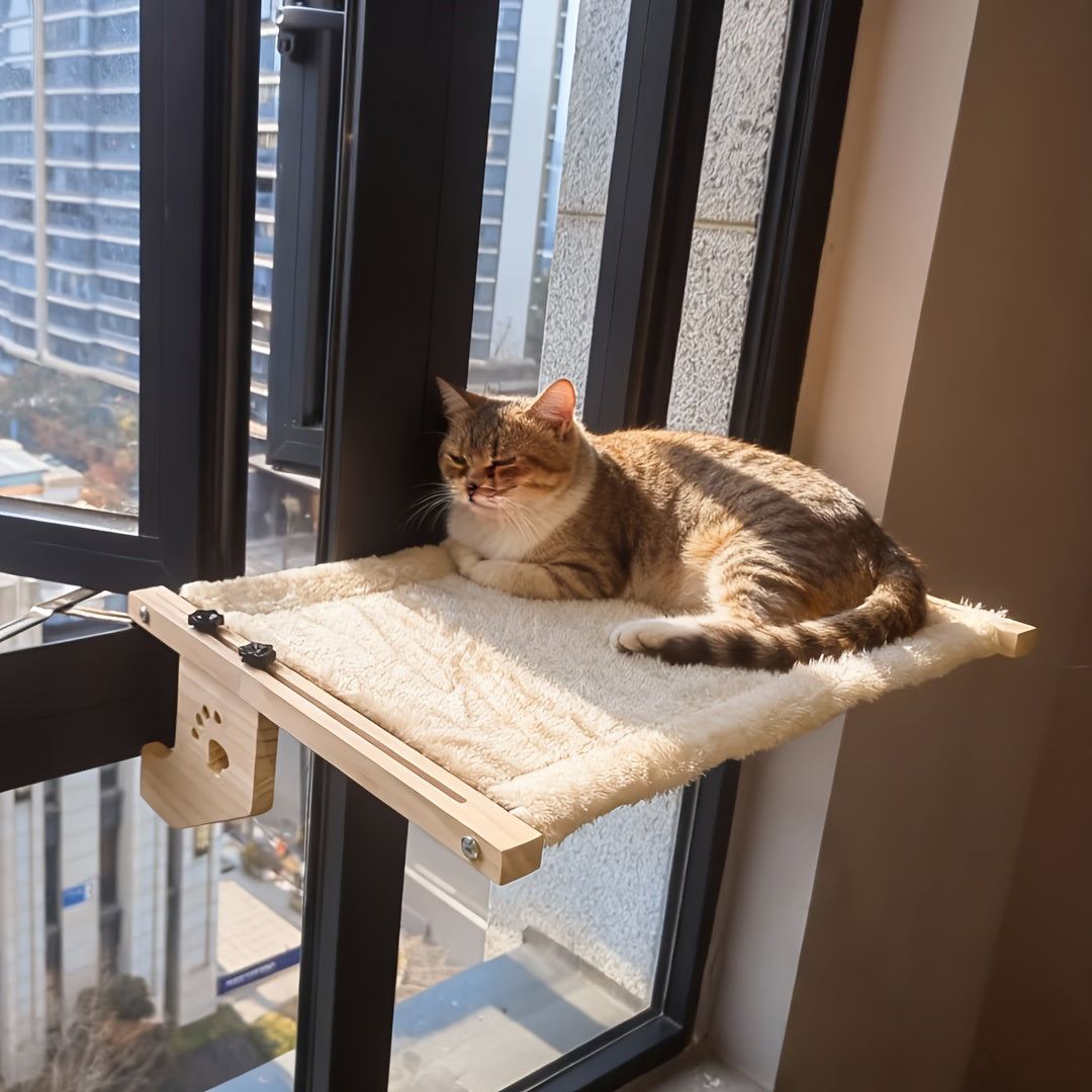 Cat Window Hammock Adjustable Frame - Paw Print Indoor Cat Bed for Window Sill Bed Cabinet, Easy Install Safety Fixing Large Cat Perch Leisure Spot, Decorative Pet Furniture