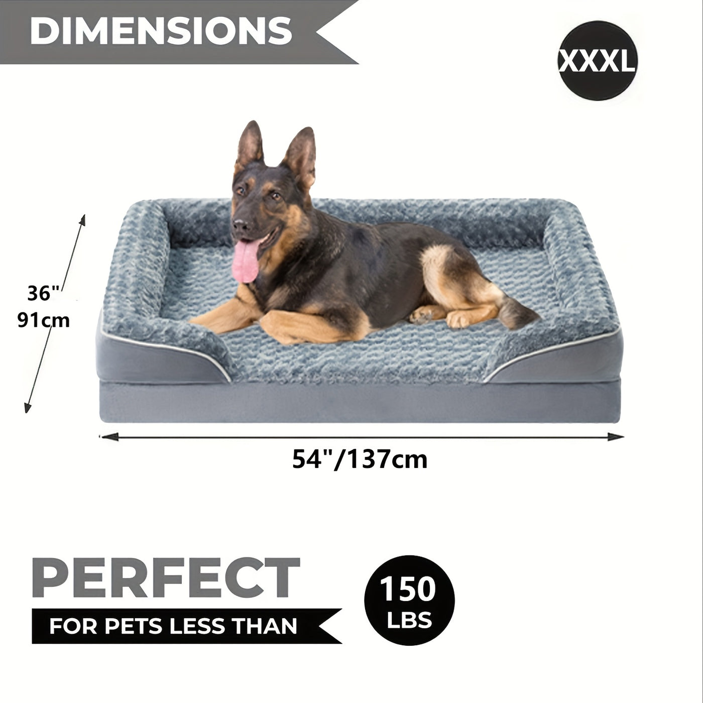Orthopedic C-Shape Dog Sofa Bed for Extra Large Dogs – 3.5" Bolster, Plush Washable Removable Cover & Nonslip Bottom, Gray