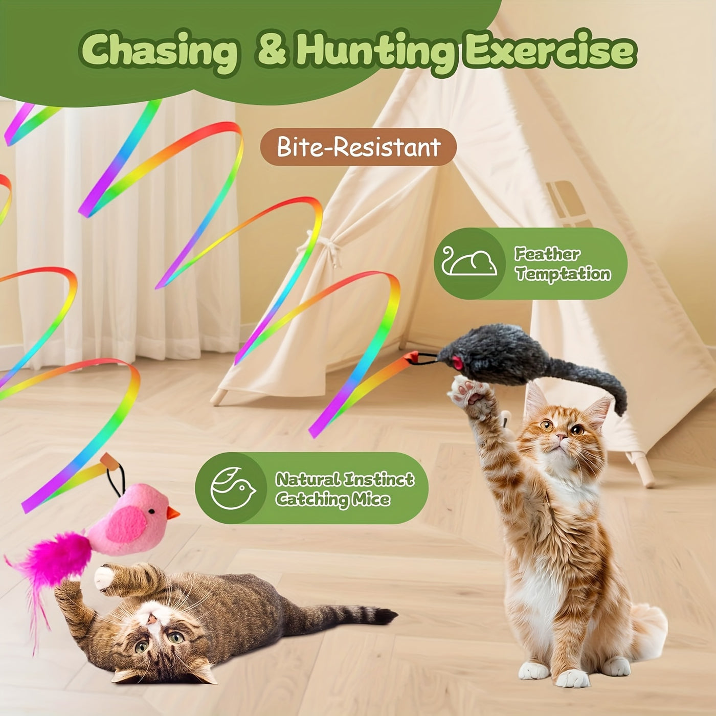 Automatic Electric Flying Bird & Mouse Cat Toy with Door Frame Feather Wand - Self-Play Chase Hunt Exercise for Indoor Cats & Kittens