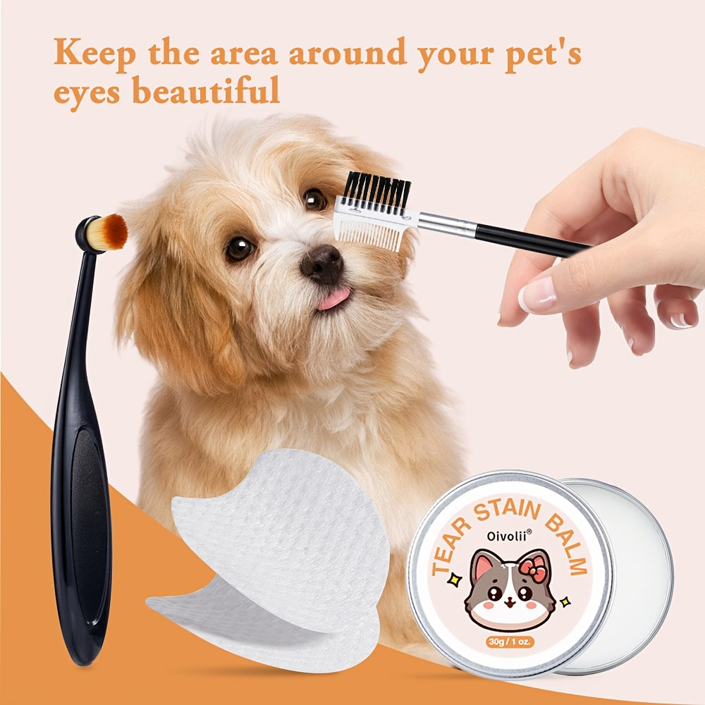 Dog Eye Tear Stain Remover Kit 4-in-1 – Brush, Cream, Wipes & Comb for Pet Eye Cleaning and Tear Duct Care