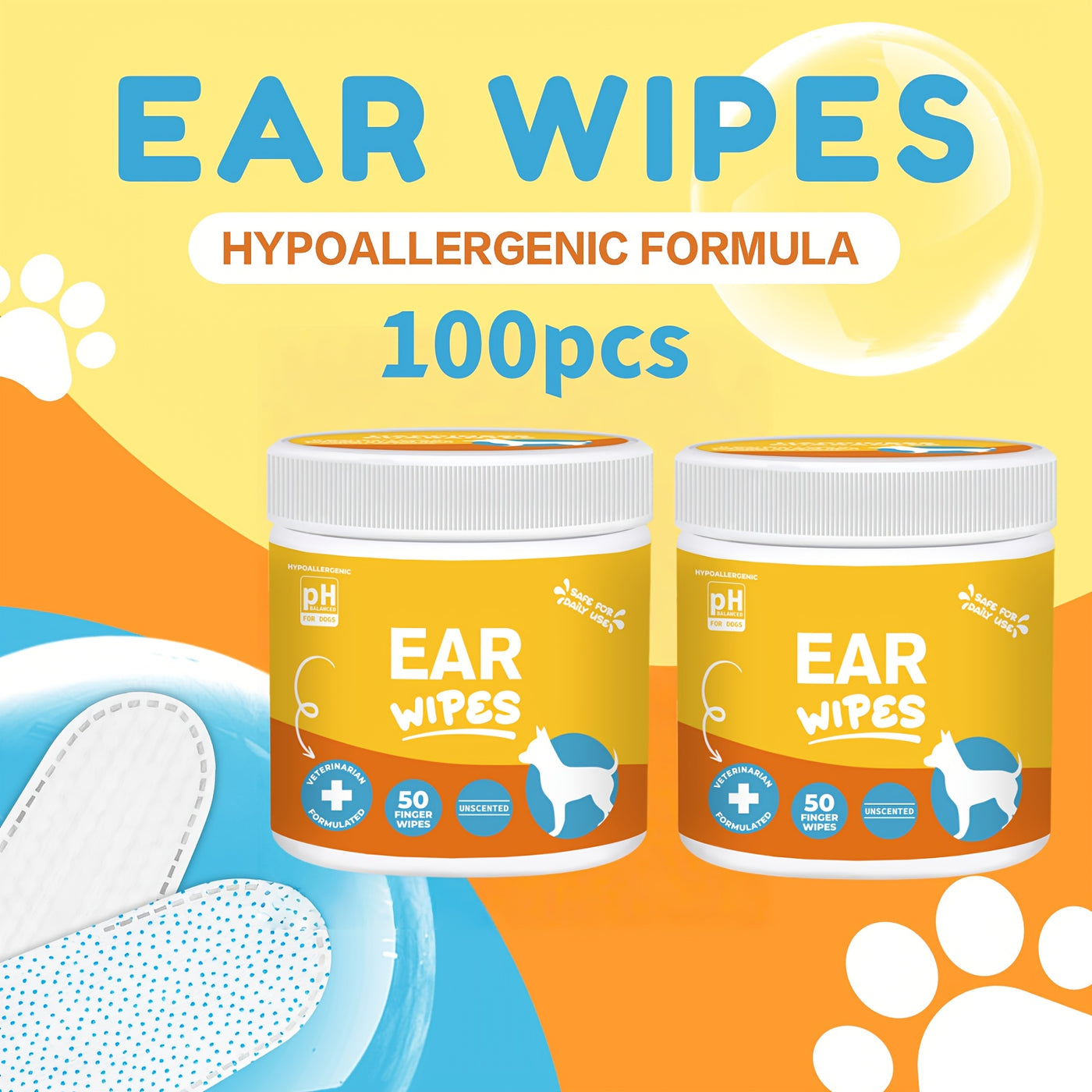 Pet Grooming Wipes for Dogs & Cats - Dental Wipes, Ear Wipes, Eye Wipes & Teeth Cleaning Kit, Coconut Scent, Soothing & Deodorizing for All Breed Sizes