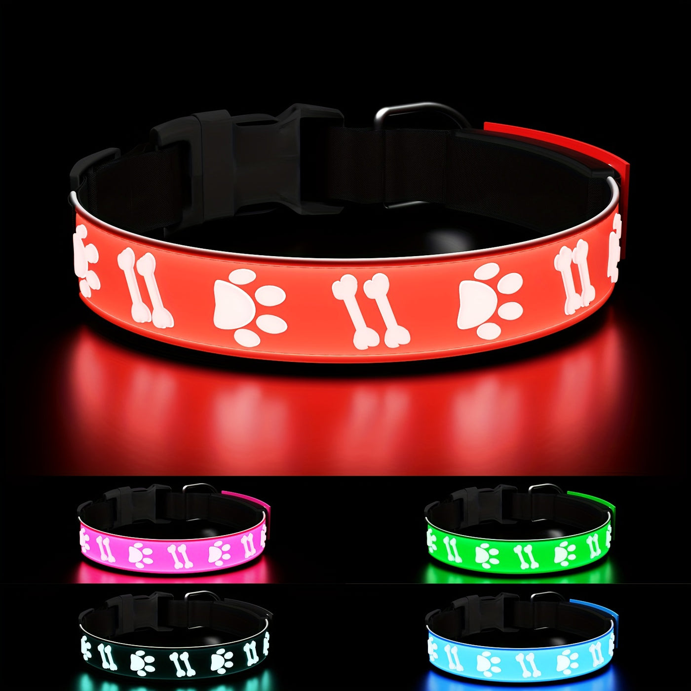 LED Dog Collar USB Rechargeable with 15 Light Modes – Adjustable Glow Safety Collar for Nighttime Walks, Soft 3D Flash Pet Collar for All Dog Sizes, Green Blue Pink Red Black