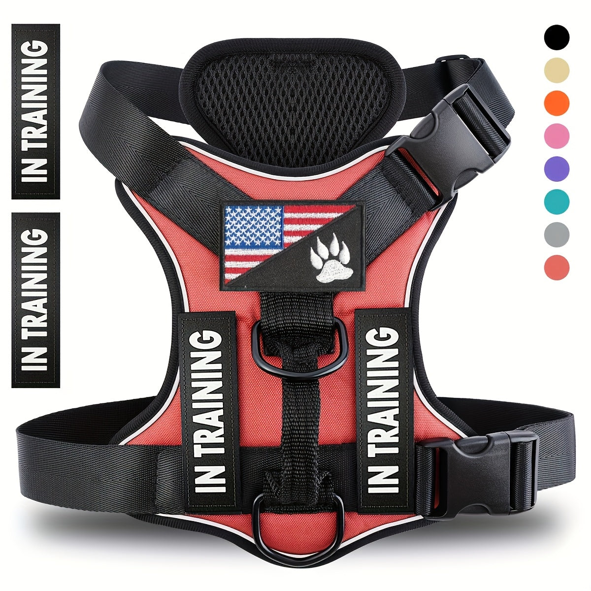 Dog Harness Set 6pcs with 5 Customizable Patches – Reflective Adjustable Mesh Vest Harness with Handle for Small Medium Large Dogs, Sizes XS-XL
