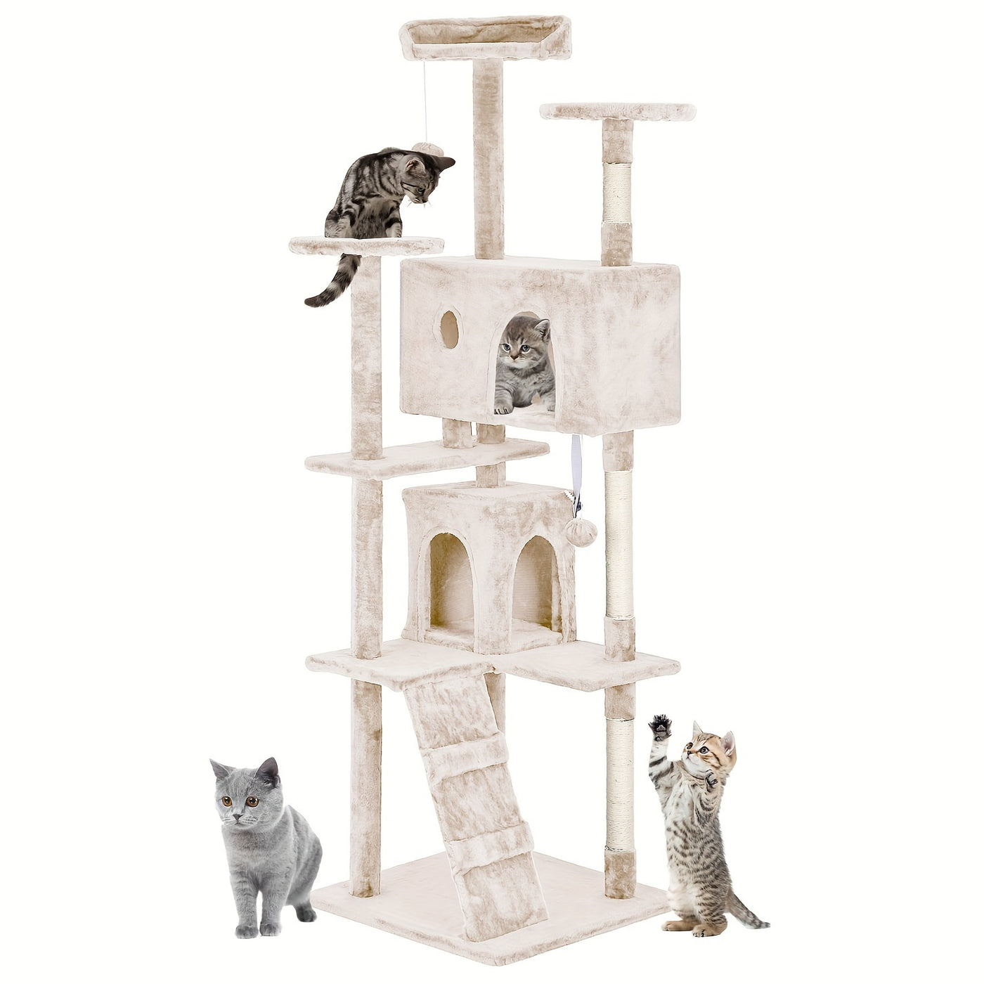Multi-Level Cat Tree Tower with Scratching Post & Cat House - Indoor Cat Activity Center 22/54/60/70 Inch, Cat Climbing Tower for Kittens & Adult Cats, Easy Assembly