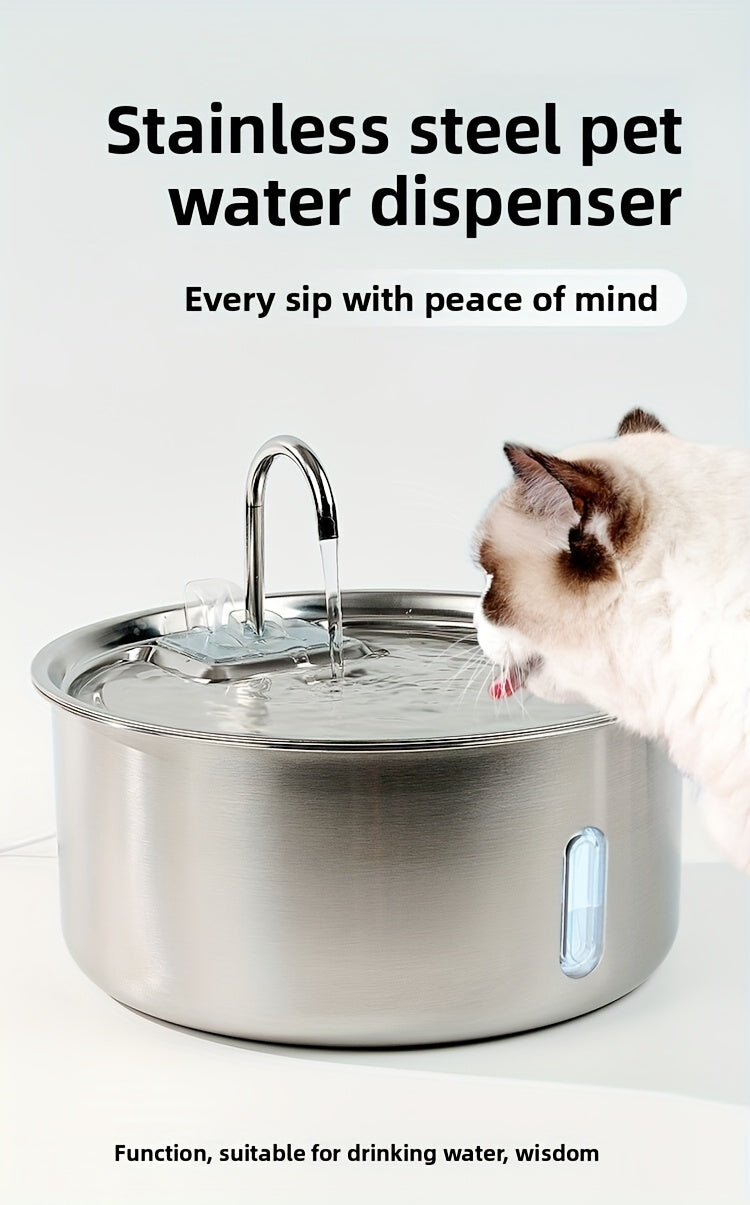 Stainless Steel Pet Water Fountain 236oz/7L - Automatic Cat Dog Water Dispenser, USB Powered, Replacement Filters Included, Water Level Window, for Cats Dogs Multiple Pets