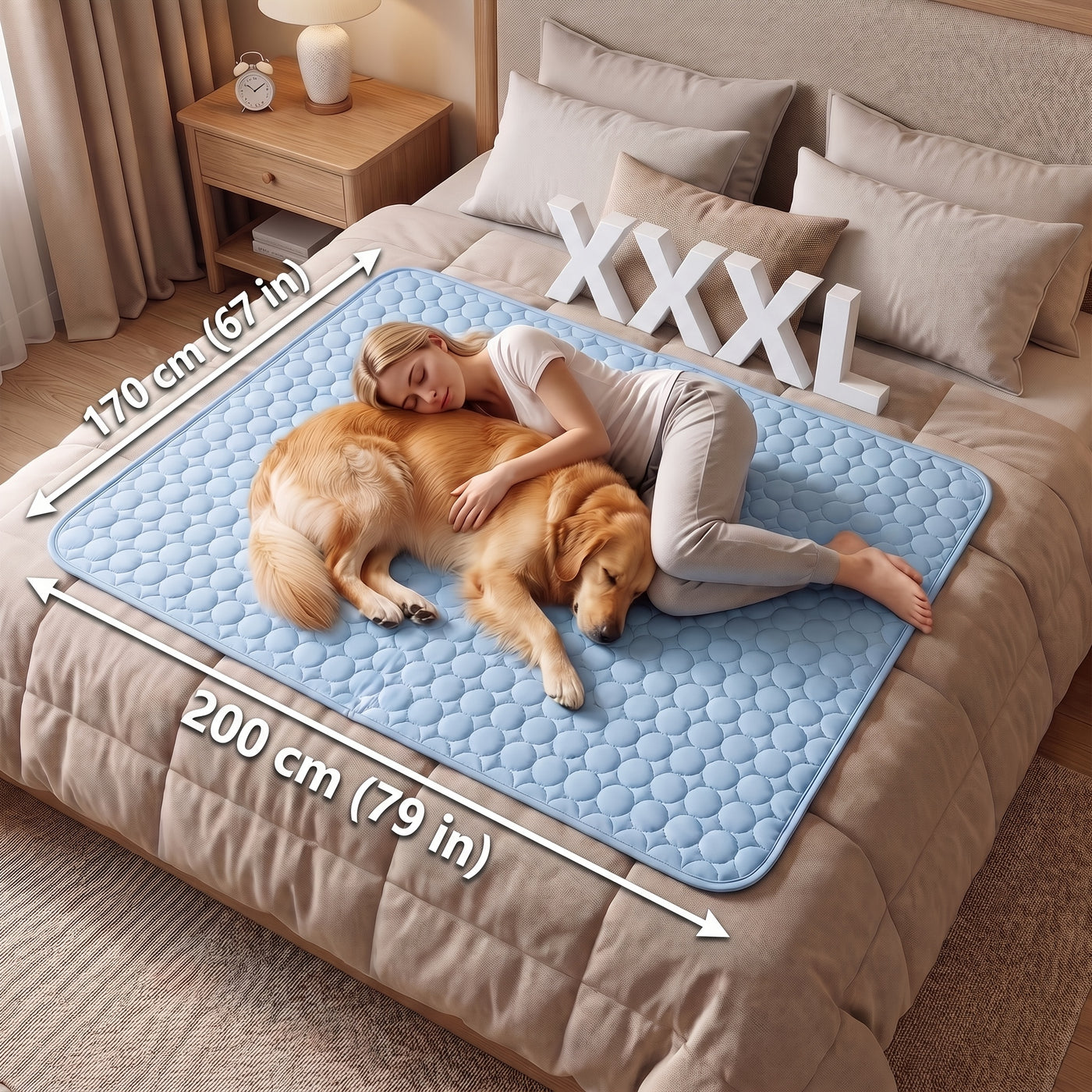 Cooling Mat for Dogs & Cats XXL 79x67 Inch - Ice Silk Summer Pet Cooling Pad Machine Washable, Snowflake Design Crate Liner for Kennels Beds Floors, Self-Cooling Blanket for Small Medium Large Dogs