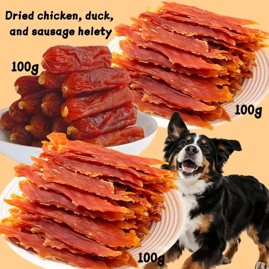 Dog Treats Gift Set – Chicken Liver, Duck Jerky, Egg Yolk & Sausage Combo Packs, High Protein Low Fat Dental Health Training Rewards for Medium & Large Dogs