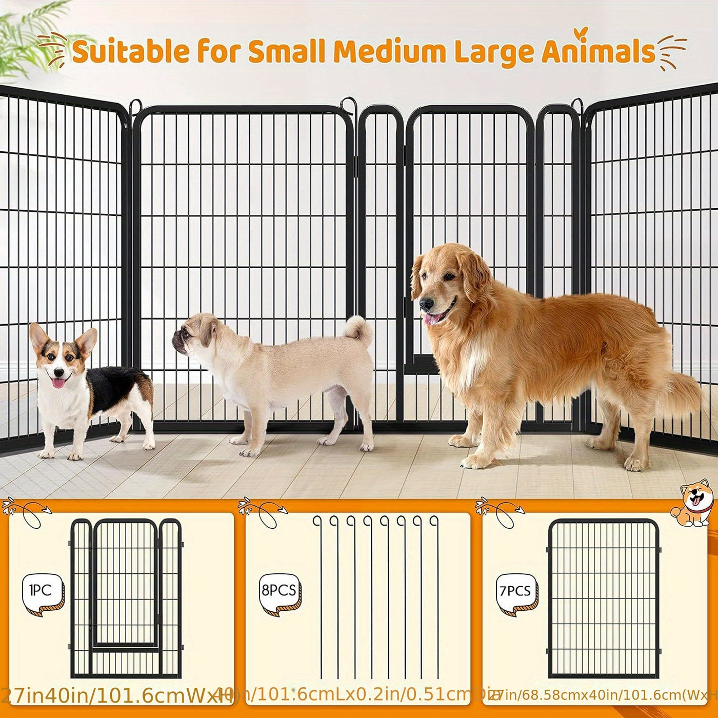 Dog Playpen 8 & 16 Panels Heavy Duty – Portable Indoor Outdoor Pet Exercise Pen for Large Medium Small Dogs, Puppy, Rabbit – Foldable Yard Camping Fence