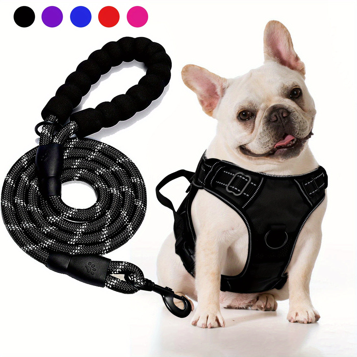 No-Pull Dog Harness & Free 5-Foot Leash Set - Adjustable Reflective Oxford Vest with Foam Handle, Easy Control for Medium Large Dogs S-XL, Black Purple Blue Red Rose Red