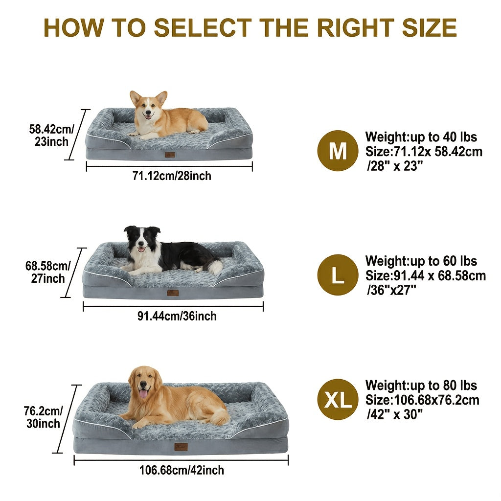 Orthopedic C-Shape Dog Sofa Bed for Extra Large Dogs – 3.5" Bolster, Plush Washable Removable Cover & Nonslip Bottom, Gray