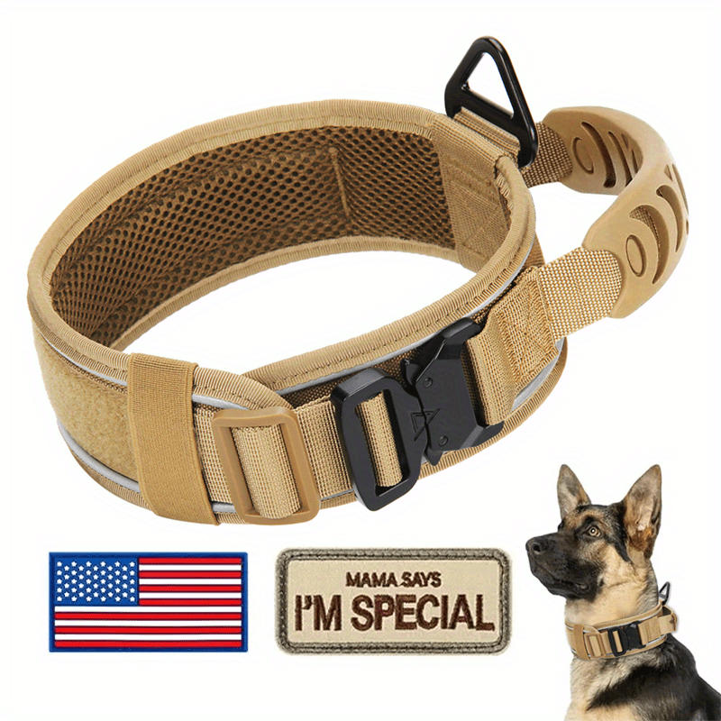 Tactical Dog Collar 3pcs Set 2.6" Heavy Duty Nylon with Padded Handle & Reflective Stitching for Medium & Large Dogs – Quick-Release Metal Buckle, Customizable Patches, Sizes M-XL